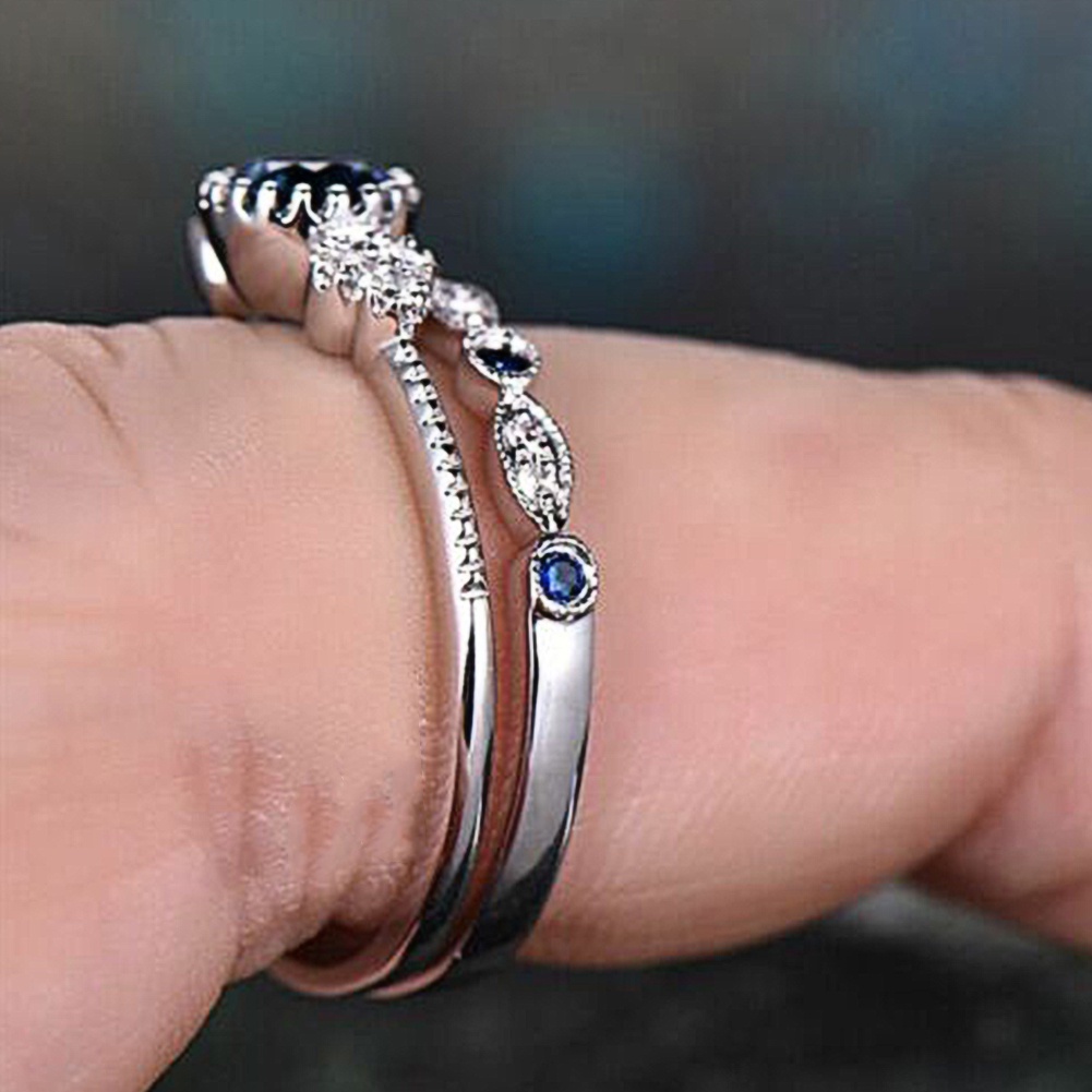 Hu Hu Hu Hu Hu Alat Bantu Pasang Kacamata♡ 2pcs / Set Cincin Wanita Hias Cubic Zirconia Bulat Hias Berlian Imitasi Untuk Pernikahan