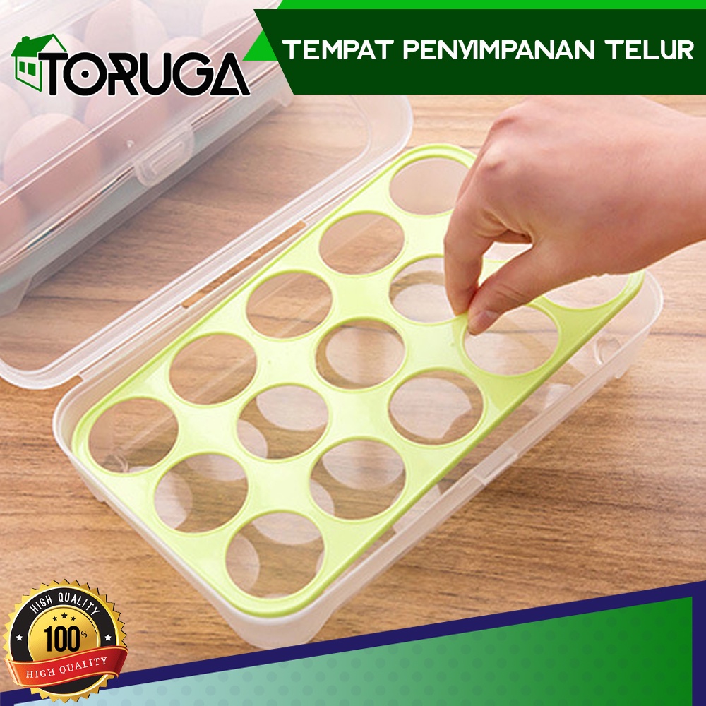 Rak Tray Tempat Box Telur Penyimpanan Kotak Organizer Wadah Tutup 15 Sekat Lubang