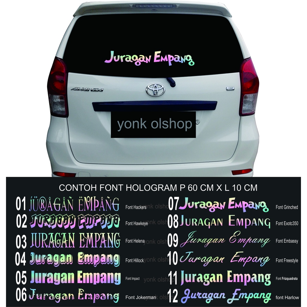Sticker Hologram Custom Nama Buat Kaca Belakang Mobil Atau Kaca Depan  Mobil /cutting sticker buat s