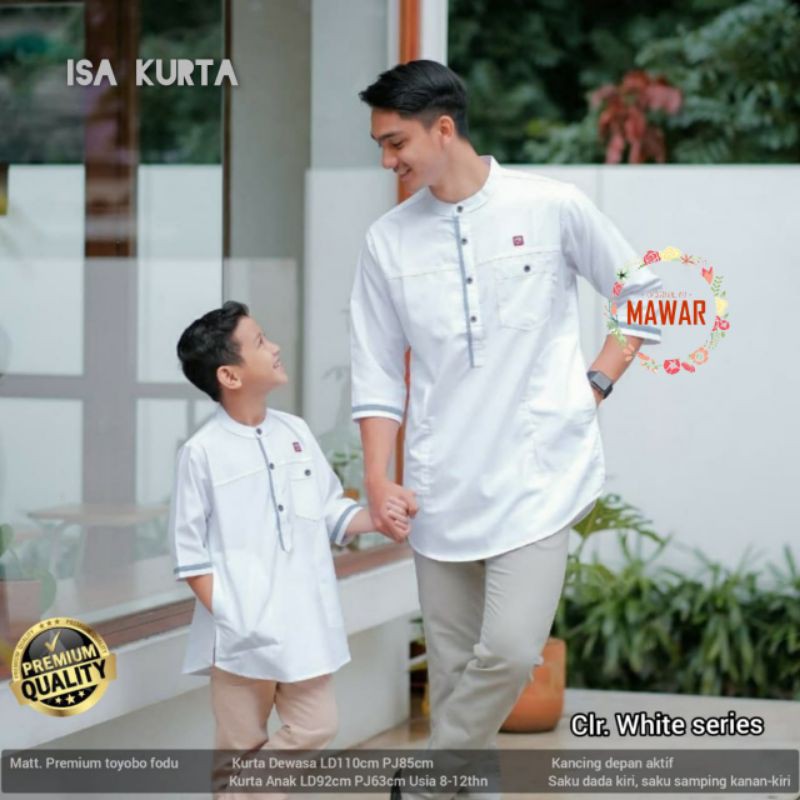 Realpict Koko Isa Kurta Madina Couple Dewasa & Anak ori Mawar Hijab