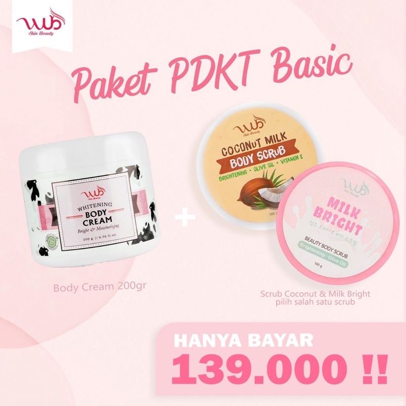 WUB SKIN BEAUTY PAKET PDKT BASIC - terdiri dari 1 body cream pink 200gr - 1 bodyscrub 100gr .