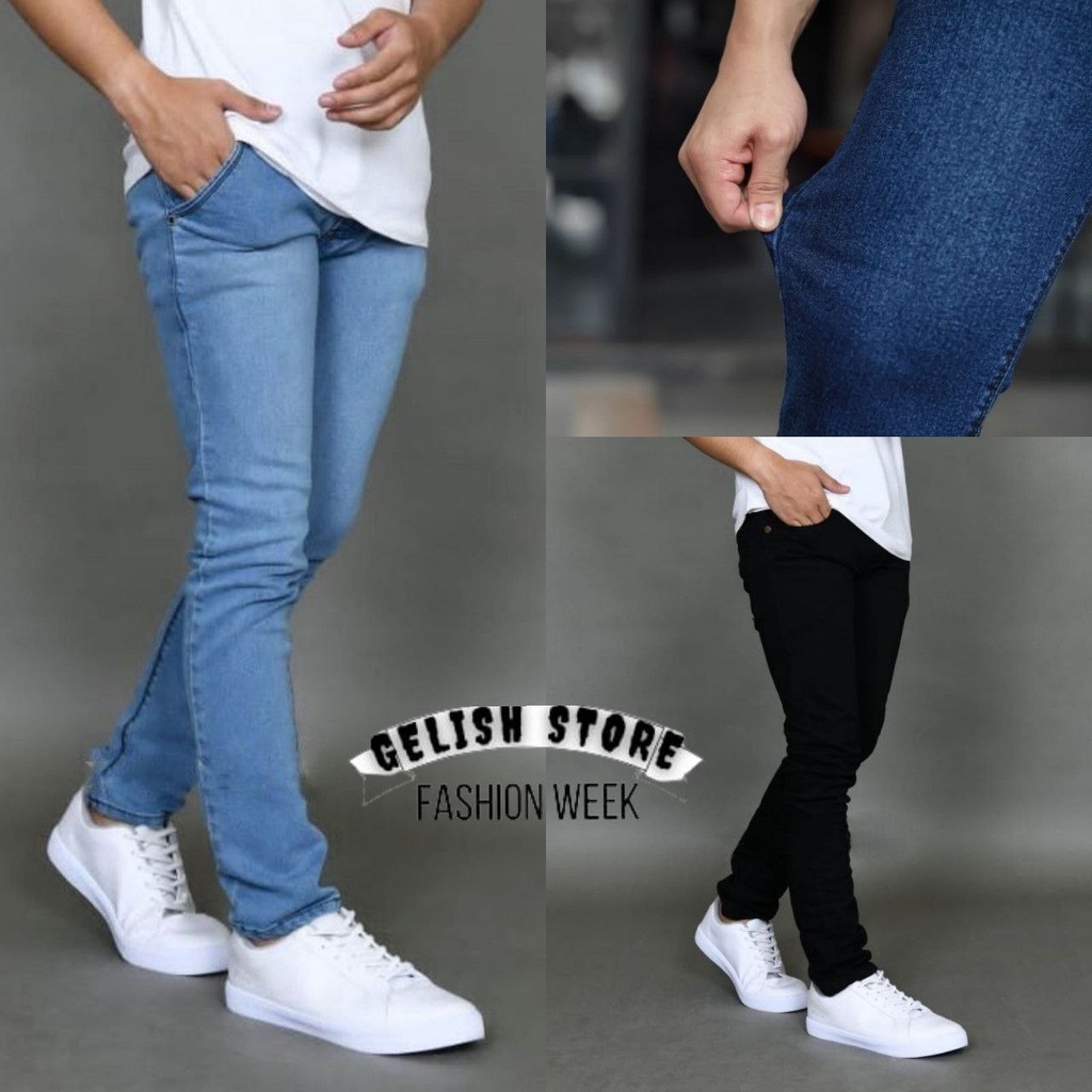 Celana jeans pria panjang slimfit skinny denim pensil jins slim fit jeans bahan bagus Nyaman ufc lari Mma fitnes gym joging botol reguler santai kerja kantor proyek spv leader karyawan staff ori ganteng Promo awal tahun ramadhan sale lebaran idul fitri