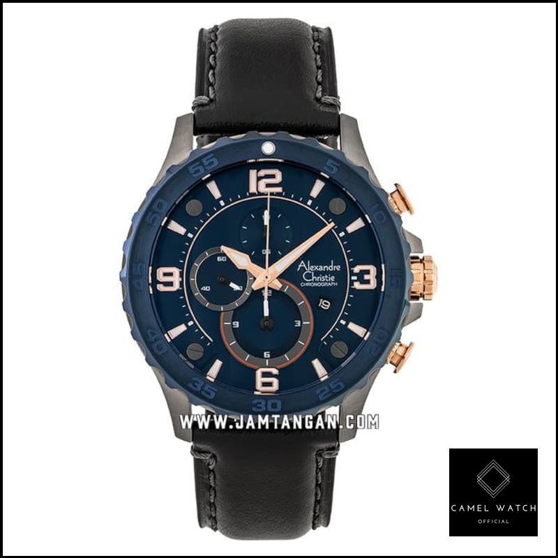 Terlaris Alexandre Christie AC 6505 MC LGUBU Chronograph Men Blue Dial Black
