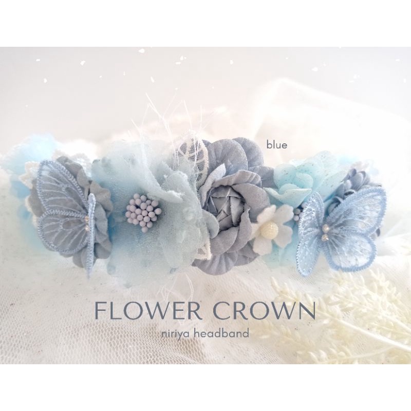 Blue Flower Crown Bando Anak | Headband Bayi Flowercrown | Bandana Mahkota Bunga