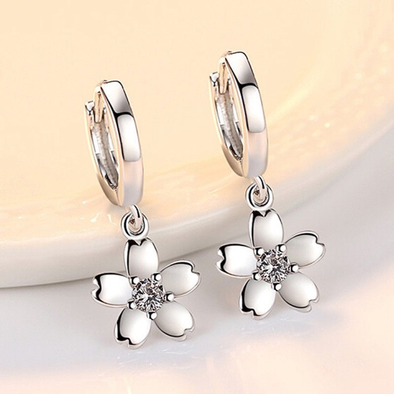 Anting Drop Bentuk Bunga Lapis Silver Untuk Wanita