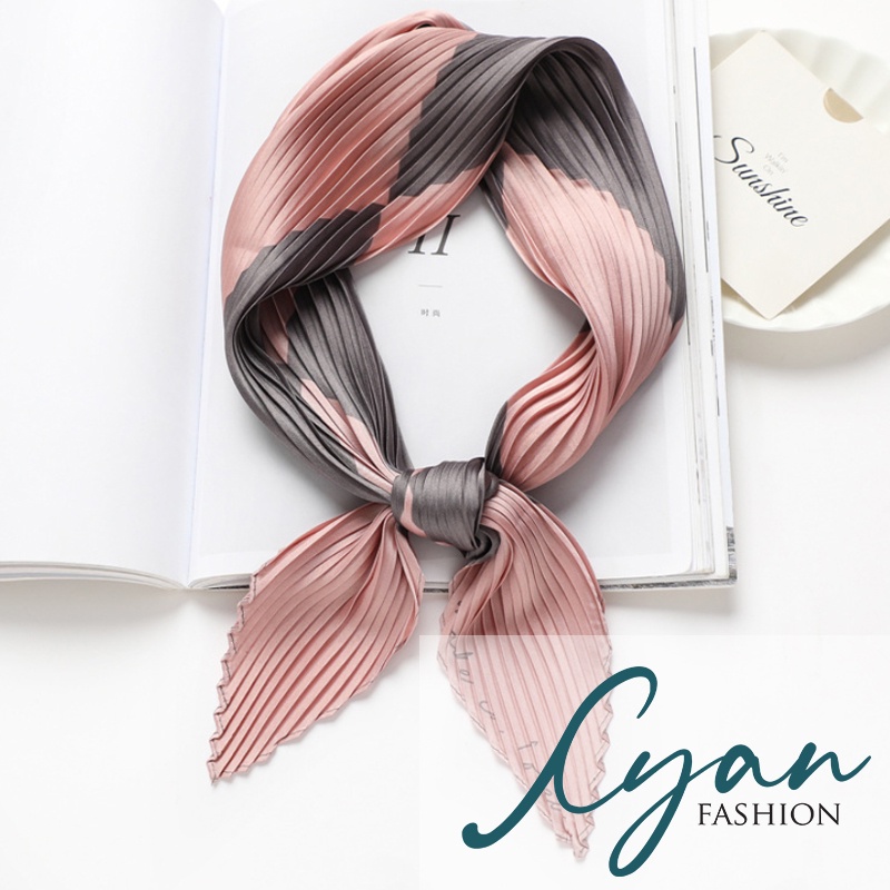 &quot;Ran&quot; 70x70 cm Pleated Pleats Diagonal Scarf, Scarf Leher, Scarf Tas, High Grade Silk Immitation