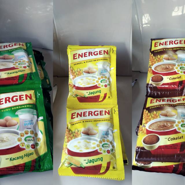 

Energen Vanila, coklat, kacang hijau, jagung (1 Renceng 10 Sachet)