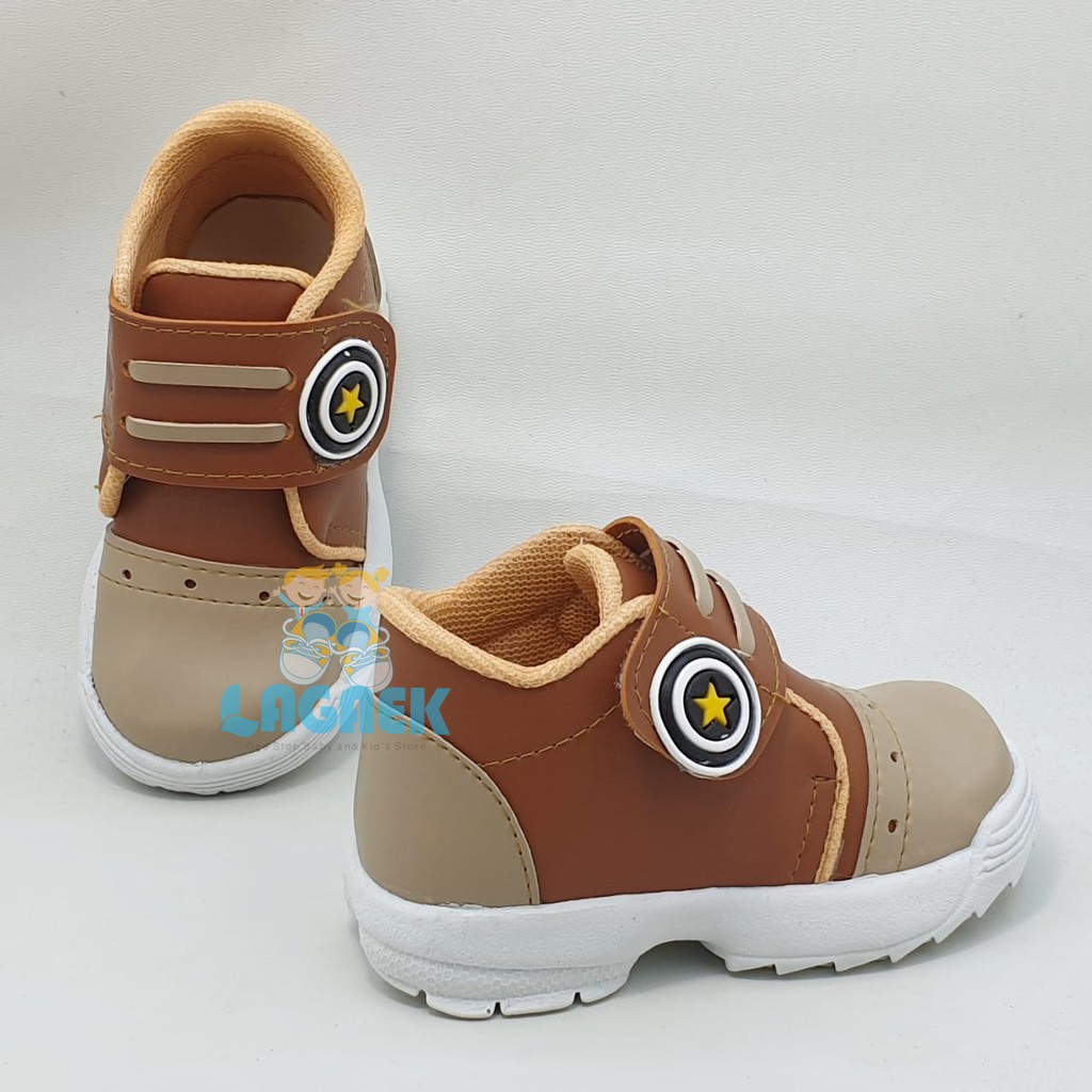 Sepatu Anak Laki Usia 4 Tahunan Size 29 - 30 COKLAT KREM - Sepatu Boots Anak Cowok Anti Licin Alas Karet