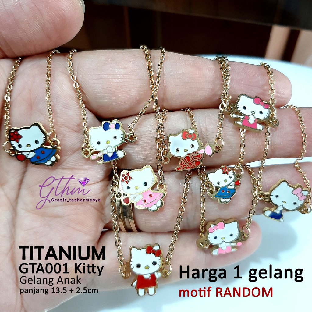 Gelang tangan anak titanium kitty gta001 anti karat motif random