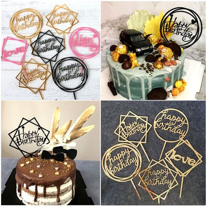 Cake Topper HITAM Tusukan Hiasan  Kue Happy Birthday  