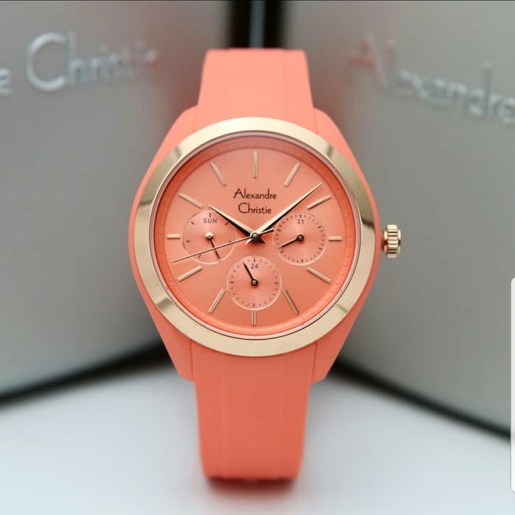AC Alexandre Christie 2833 jam tangan wanita tali karet  orange