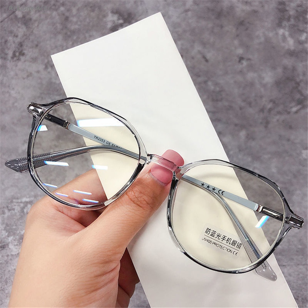 【COD Tangding】6 Colors Anti-Blue Light No Degree Round Frame Flat Glasses Frame Metal Clear Computer Glasses Eyeglasses