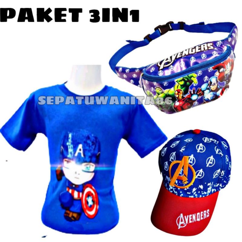 Termurah Paket Hemat 3 IN 1 Kaos ANAK USIA 2-10 TAHUN GARTIS TOPI LED