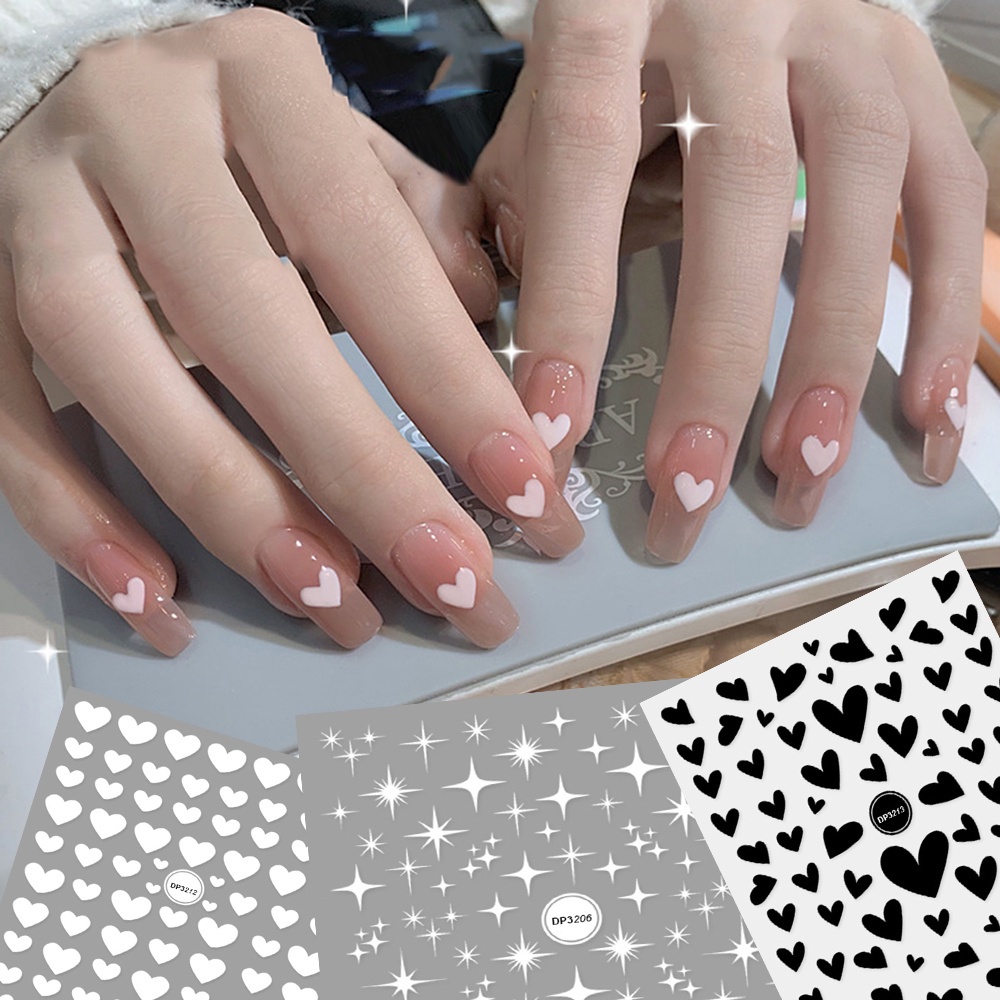 Mxbeauty Stiker Kuku 3d Motif Hati / Bintang Untuk Dekorasi Nail Art / Manicure Diy