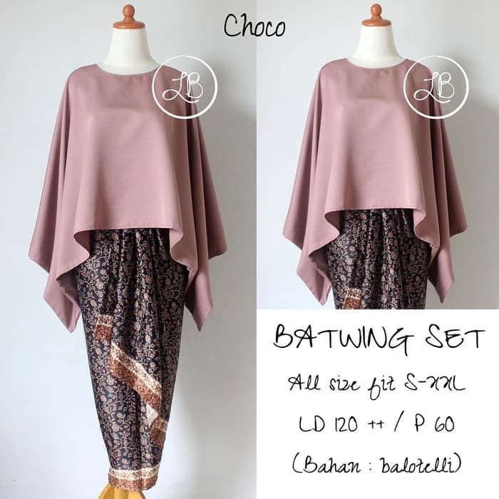 Setelan Kebaya Batwing / Kebaya Kalong JUMBO Dusty Pink Dan Pilihan Warna Lain