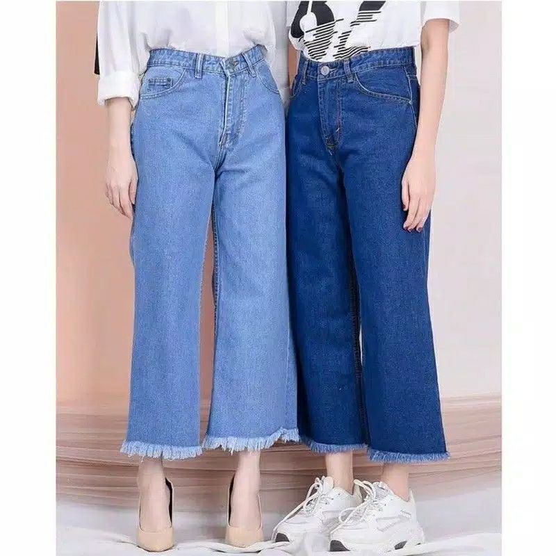 Highwaist Kulot Jeans Wanita Loose