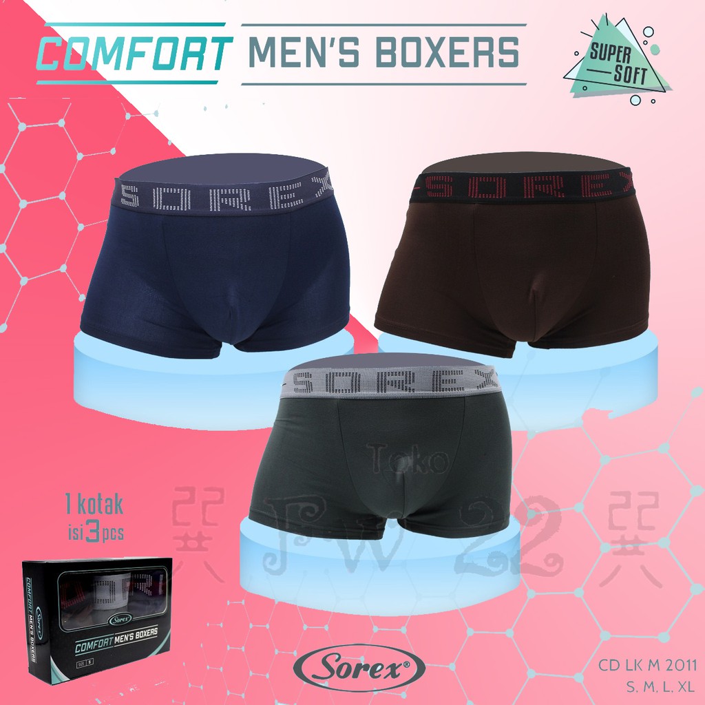 Boxer Pria Sorex M2011 dengan Bahan Katun Lentur dan Karet Pinggang yang Kuat