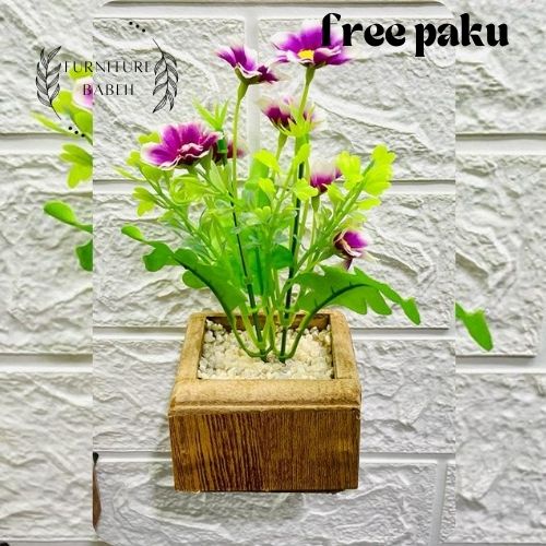 FURNITURE HIASAN RANGKAIAN BUNGA DAISY SET POT KAYU TEMPEL DINDING BUNGA PLASTIK ARTIFICIAL HIASAN SERBAGUNA