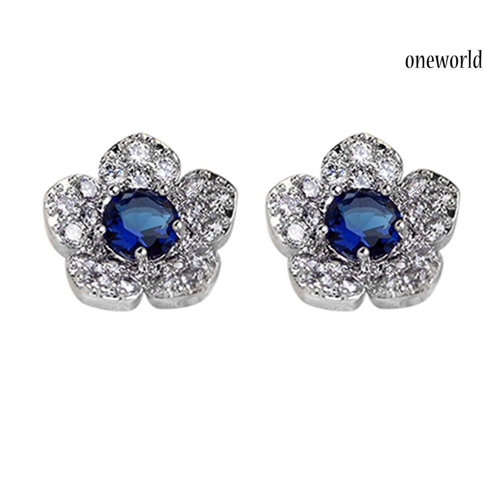 OW@ Earrings Flower Shape Design Charming Alloy Rhinestones Inlaid Ear Studs for Women