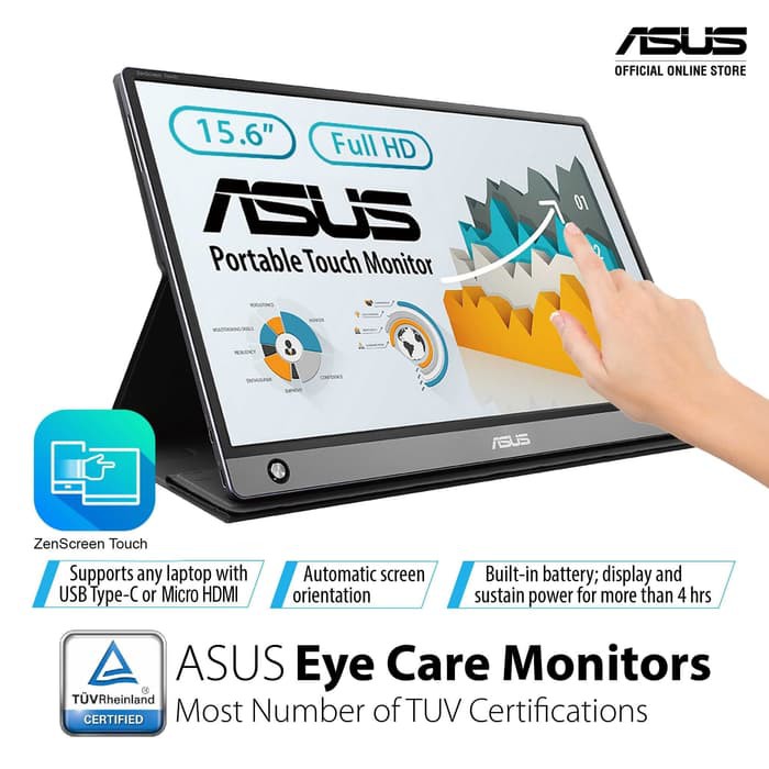 Monitor Asus MB16AMT 16&quot; Touch Screen - Monitor Portable Asus ZenScreen MB16AMT Type C IPS