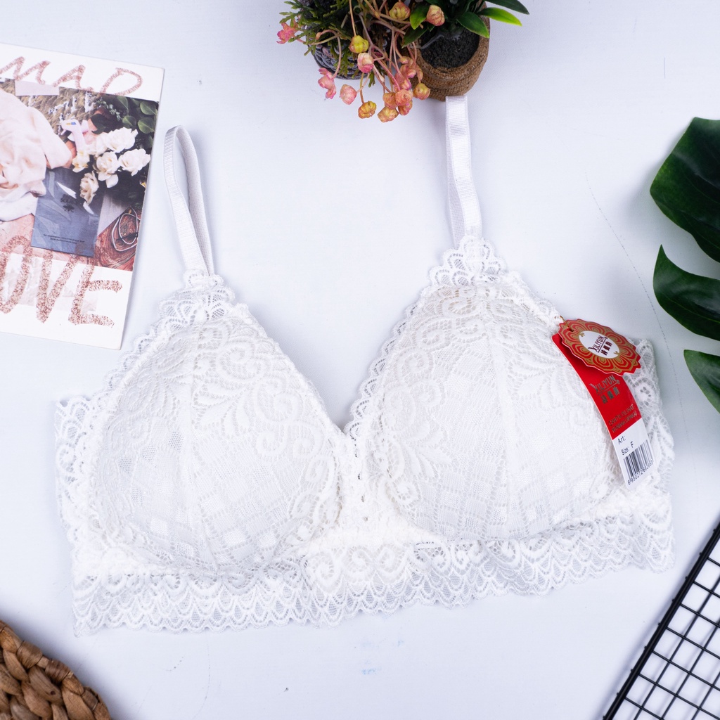 BEE - Push Up Bra Wanita Isi Busa dengan Tali Strap Bahan Lace Breathable Motif Hiasan Bordir 01