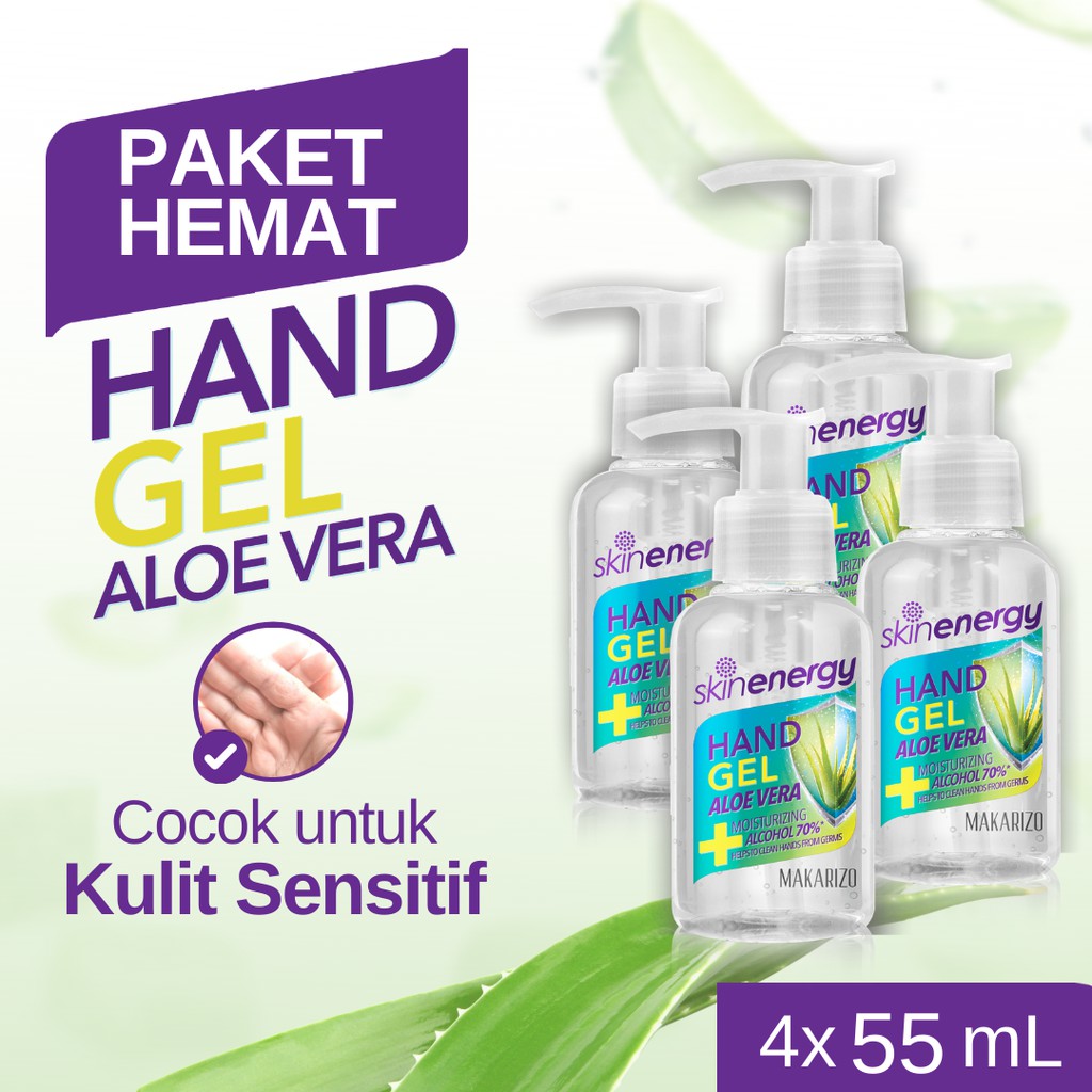 PAKET ISI 4 Makarizo Skin Energy Hand Gel Aloe Vera 55 mL Hand Sanitizer 70%
