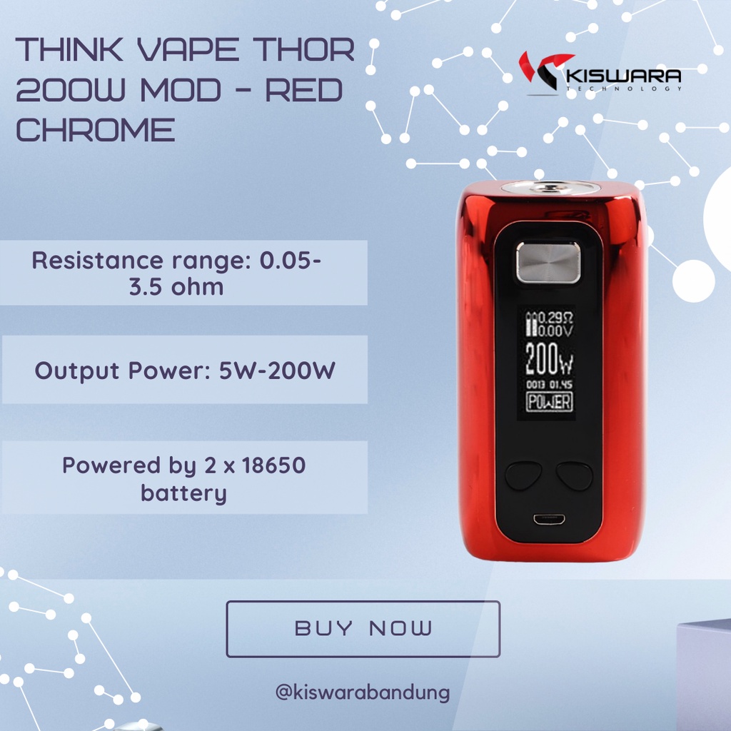 Think Vape Thor 200W Mod - RED CHROME [Authentic] KiswaraBandung