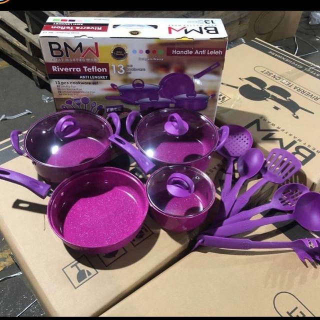 BMW Riverra teflon warna panci set 13 pcs