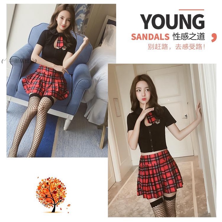 LI-144 lingerie pakaian dalam wanita tartan cosplay uniform