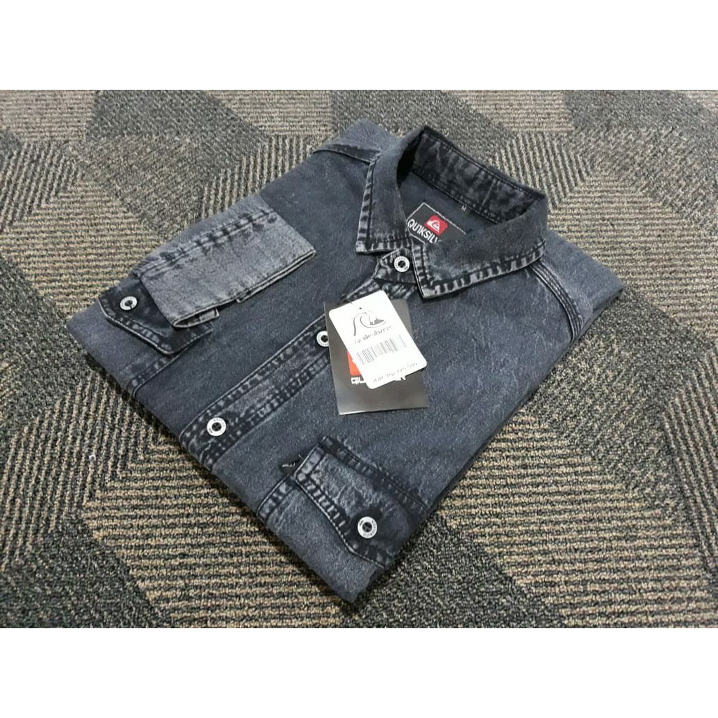 BAJU KEMEJA JEANS PRIA LENGAN PANJANG DARK BLACK UKURAN M - XL REGULER FIT