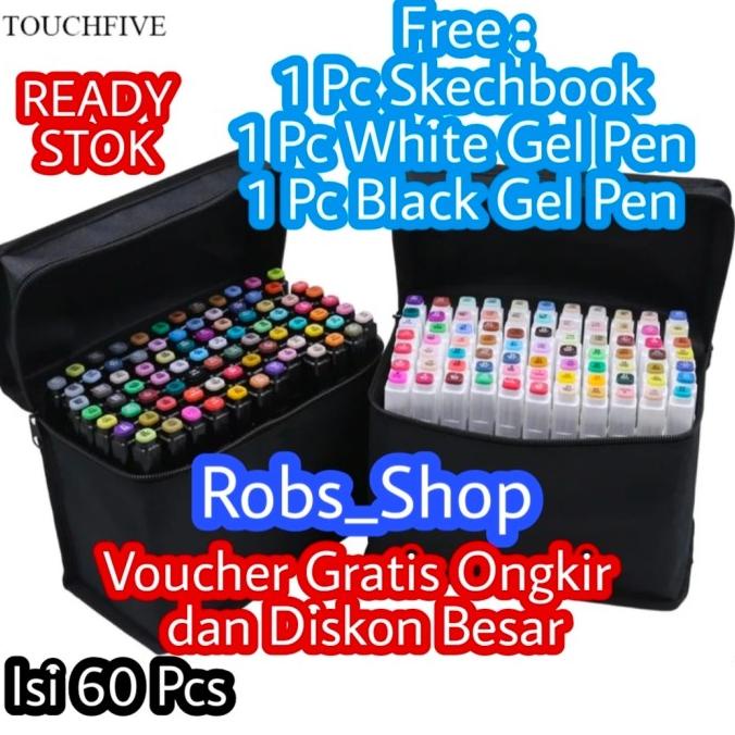 

(BISA COD) Touchfive black 60pcs/ 60 warna/ 60 colour twin marker spidol sketsa HEMAT Kode 708