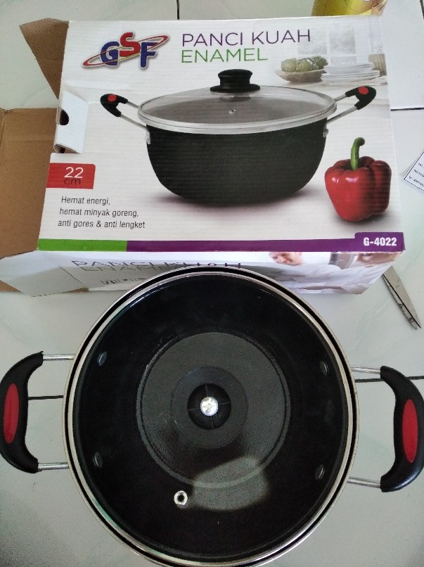 Terlaris !!! Panci Kuah Enamel Gsf & Q2 Anti Lengket Uk 22 Gsf 4022 & Q2 2201 Tutup Kaca Panci Susu