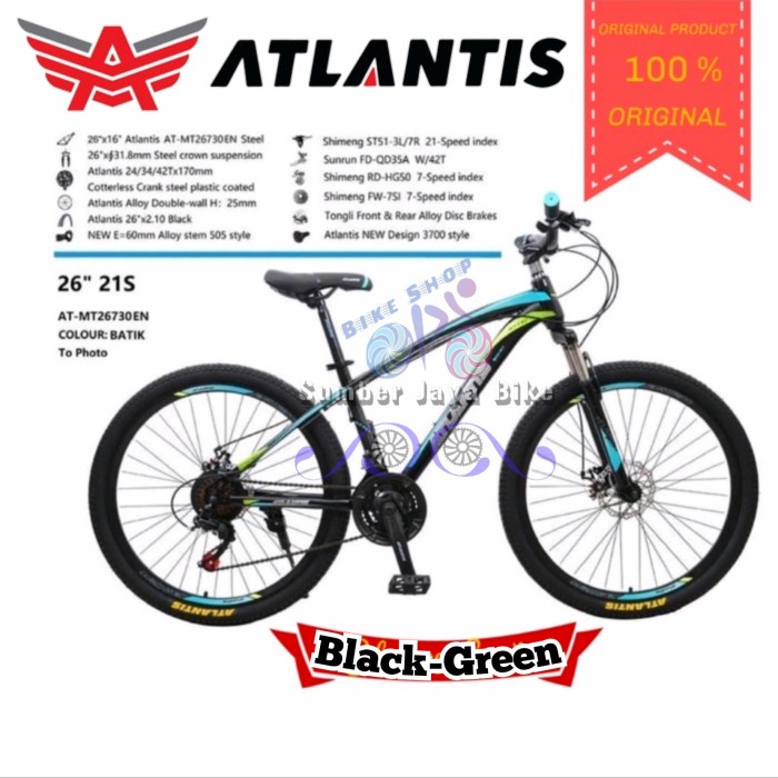 Sepeda Gunung MTB 26 Inch Atlantis - Black-Green 730