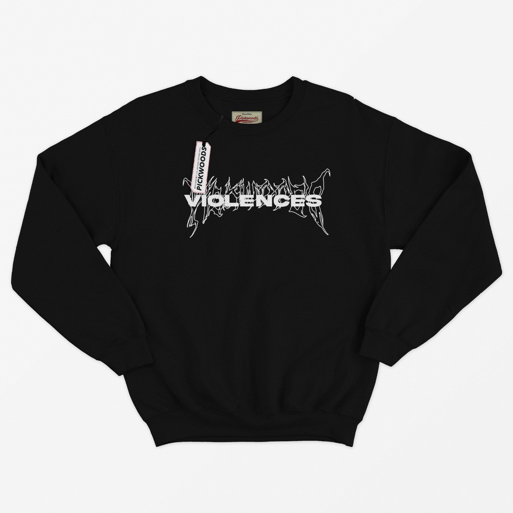 CREWNECK PRIA HITAM METAL DISASTER ORGINAL PICKWOODS FLEECE COTTON UNISEX