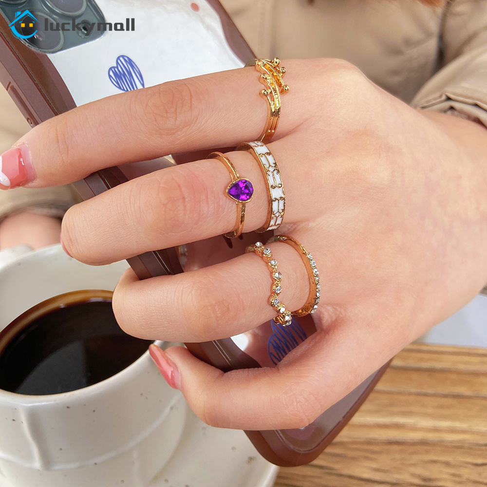 5Pcs/Set amethyst ring alloy women ring simple jewelry accessories