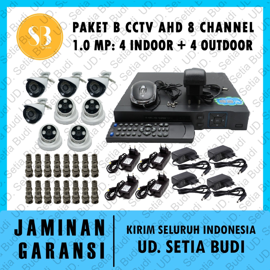 Promo Paket B CCTV AHD 8 Channel 1.0 MP: 4 Indoor Dan 4 Outdoor