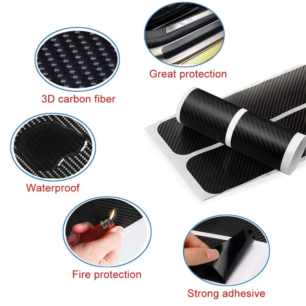 Stiker Strip Anti Gores Pelindung Ambang Pintu Mobil Carbon Fiber 4PCS