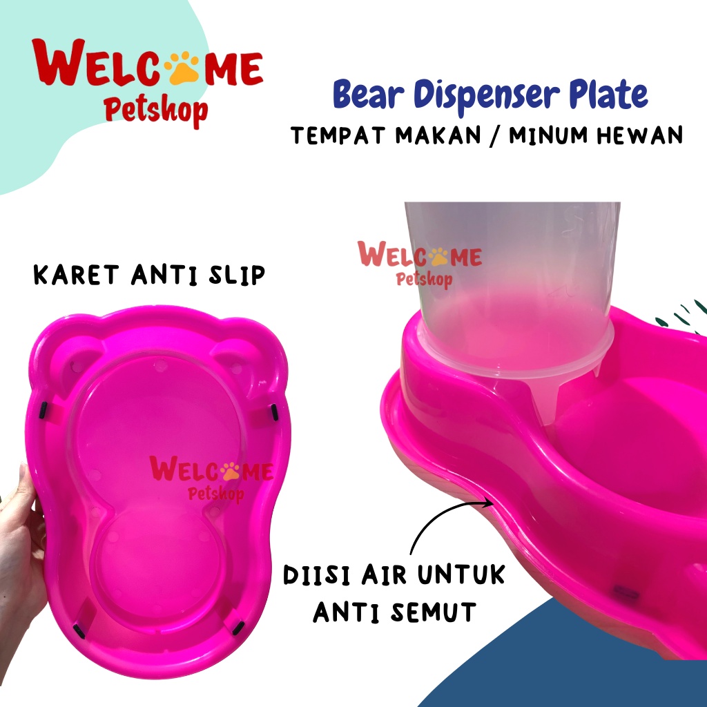 Bear Dispenser Plate Tempat Makan Atau Minum Anjing Kucing Kelinci