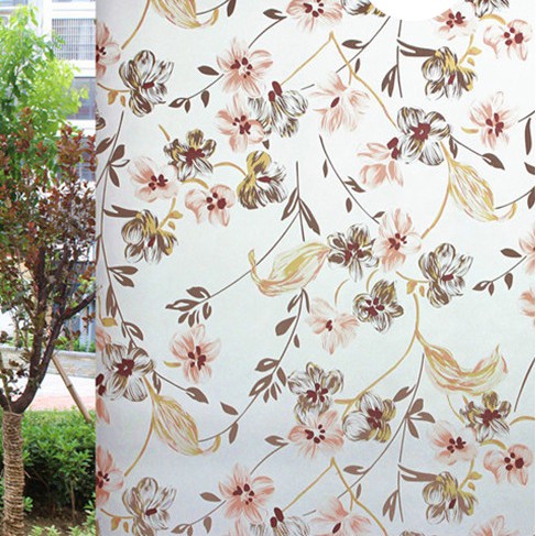 Stiker Kaca Jendela Rumah Tidak Tembus Pandang Ukuran 45cm x 100cm Motif Bunga Coklat Sticker Sunbla