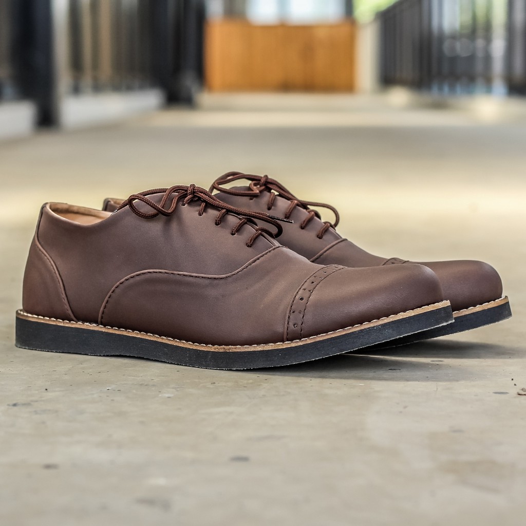 Oxford Brown | Sepatu Pantofel Santai Kerja Kantor Kuliah Pria Cowok Men Laces | FORIND x Lvnatica