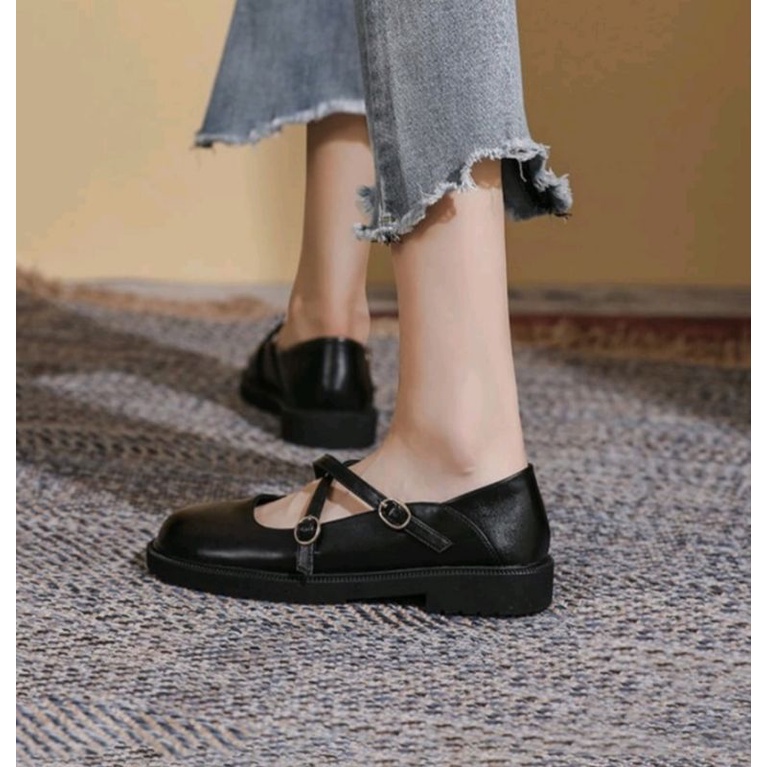 Sepatu Docmart Wanita Hitam Gesper Yumaa Terbaru Fashion Premium Import 2266 Sepatu Flat Loafers Ootd Remaja Sekolah Bisa Cod