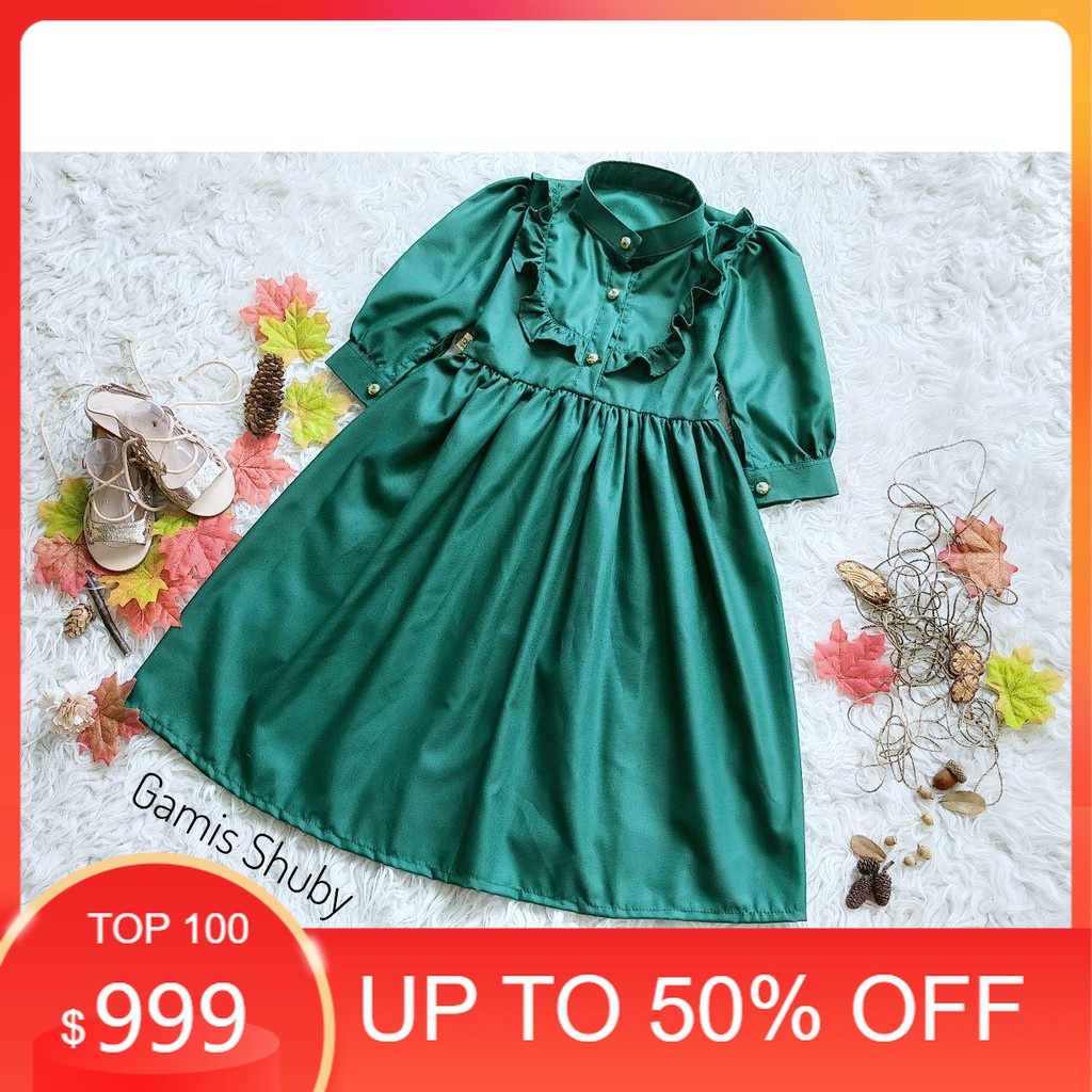 Baju Gamis Shuby Warna Hijau Botol| Azzafran for Mommy | Gamis Anak & Dewasa | Gamis Couple | Gamis 