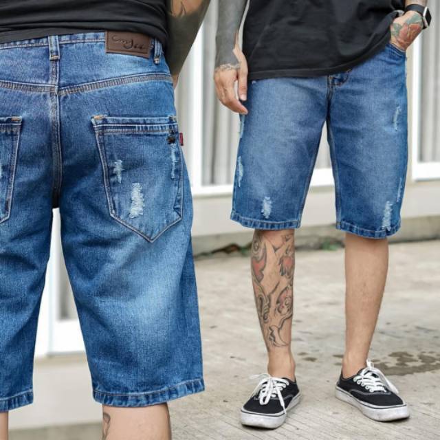 Celana Jeans sobek Pria Celana Jeans Pendek Sobek Pria Ripped Jeans