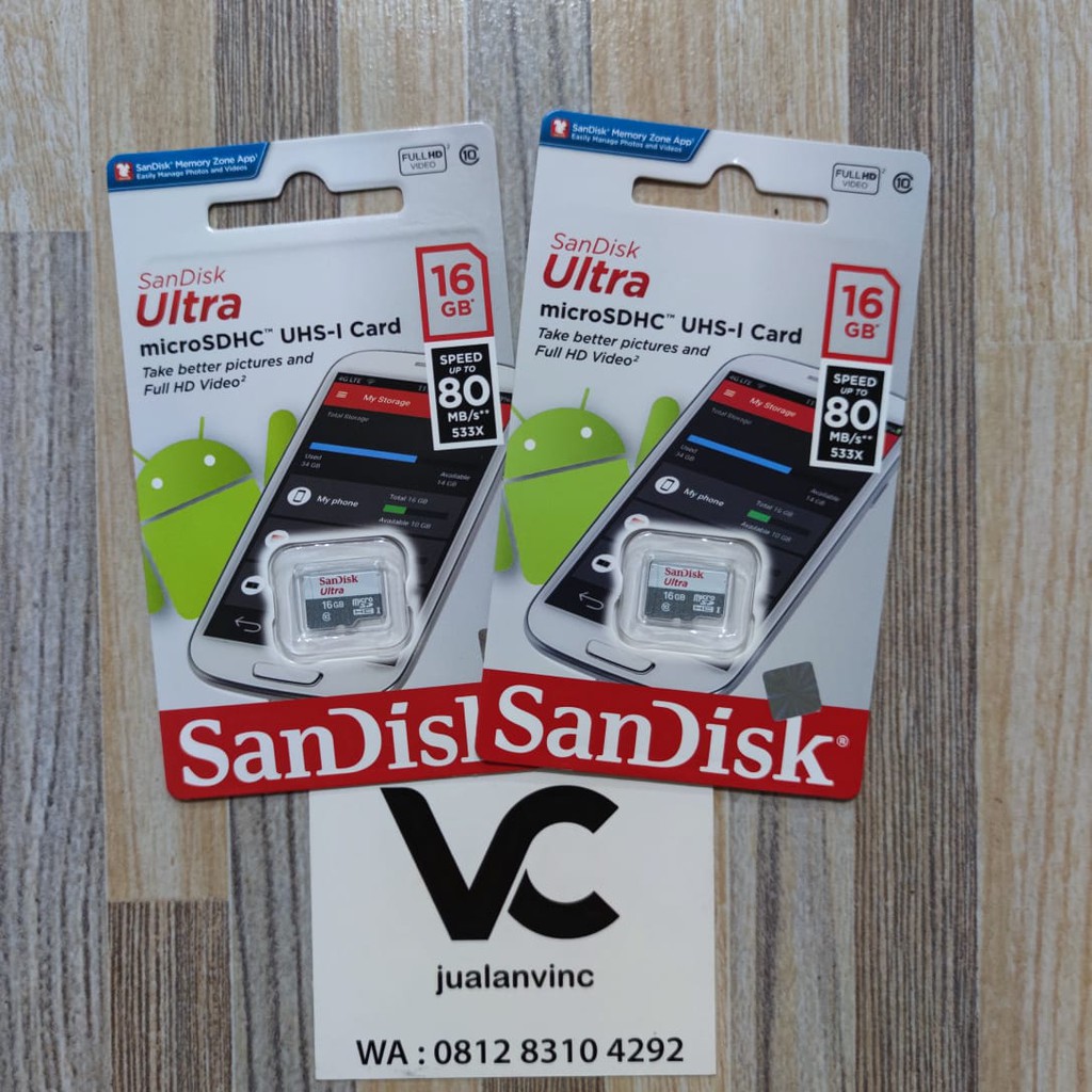 MicroSD SanDisk Ultra 16GB Memory Card 16 GB Class 10 Micro SD 80MB/S MicroSDHC Kartu Memori 80MBPS