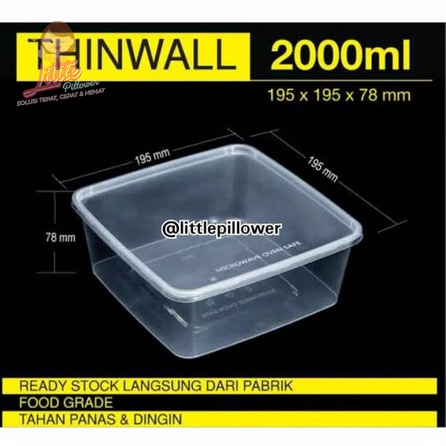 (ISI 25PCS - KOTAK 2000ML) Thinwall 2000ml/Kotak Makan lunch box plastik/Kotak bekal/Kotak salad