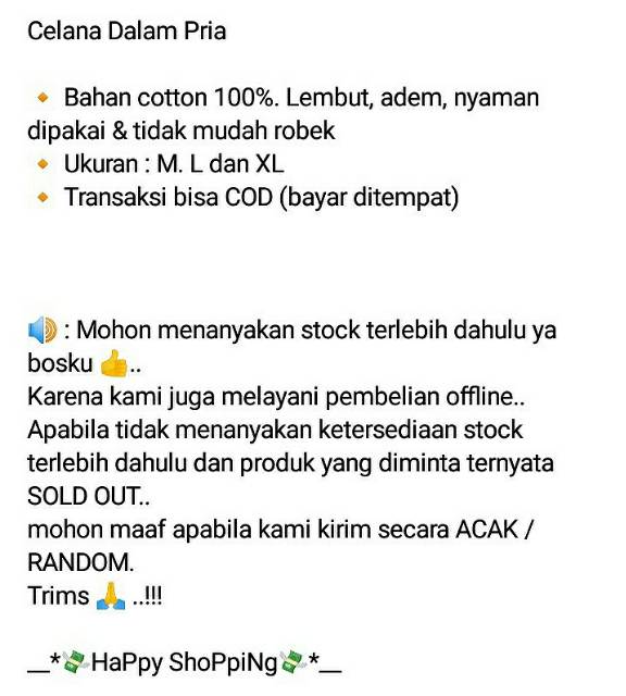 CELANA DALAM PRIA (1 BOX ISI 3 PCS) / CELANA DALAM PRIA DEWASA