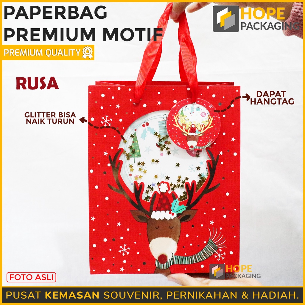 Paper Bag Premium Motif Unicorn / Rusa ukuran 23 x 18 x 10 cm cocok  Lebaran / idul fitri  / Hampers Tahun Baru