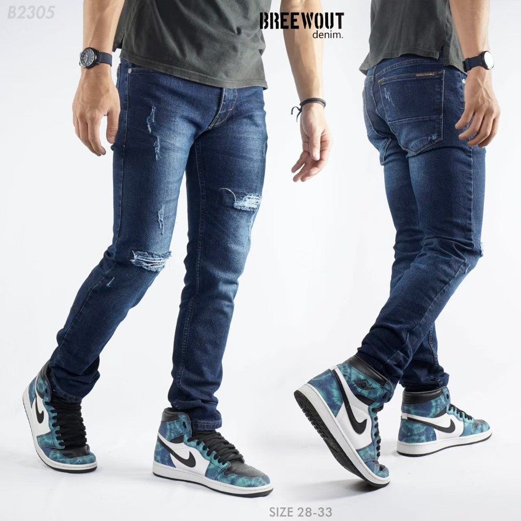 Jeans Sobek Snow Blue cowok  Jeans Sobek Pria Terbaru Jeans Panjang Pria Original Model Sobek Lutut