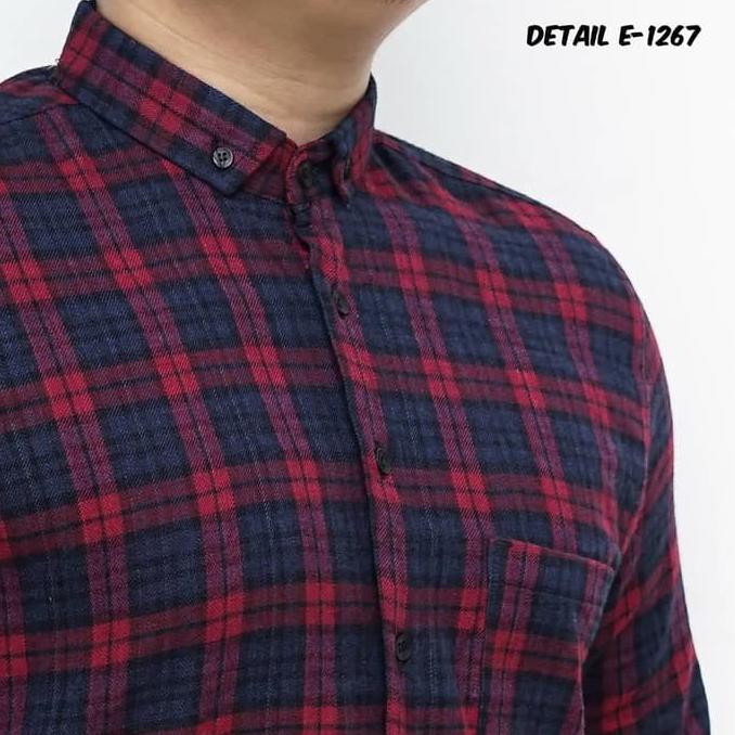 TERBAIK KEMEJA PRIA- KEMEJA PRIA FLANNEL TARTAN - MERAH PROMO