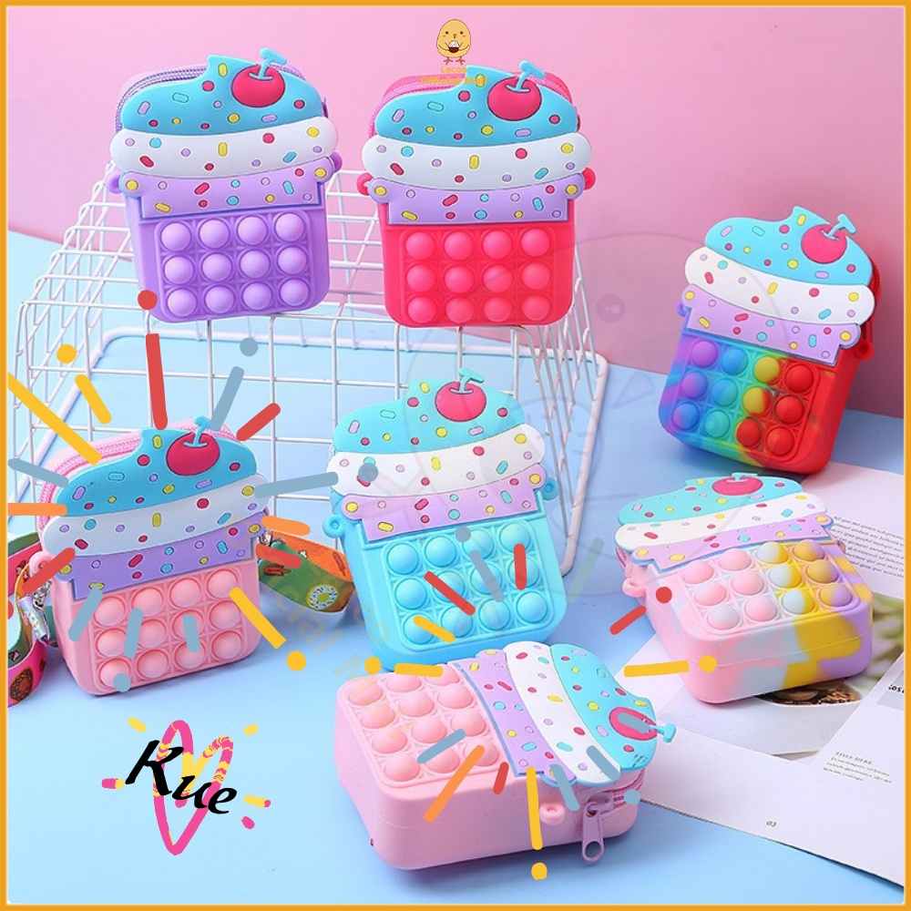 Lacoo Tas slempang Pop it anak perempuan mini Sensory karakter anak kue Tas pop it anak fashion